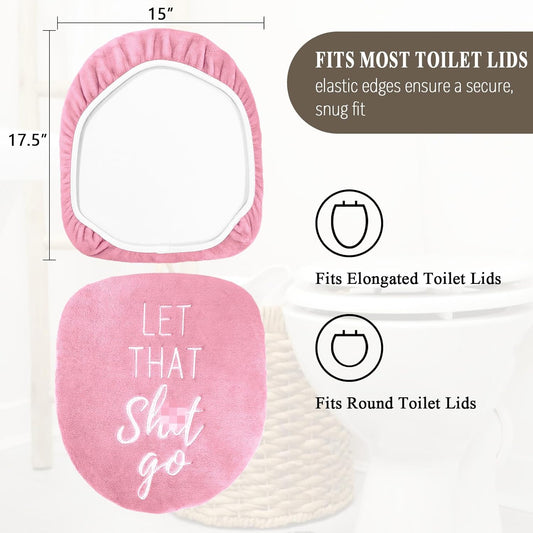 Funny Bathroom Decor Toilet Lid Cover Pink Bathroom Accessories Soft Fun Seat Covers 17.5"x15" Restroom Fits Most Oblong Round Elongated Toilet Lid Cute Home Room Decorations Pink