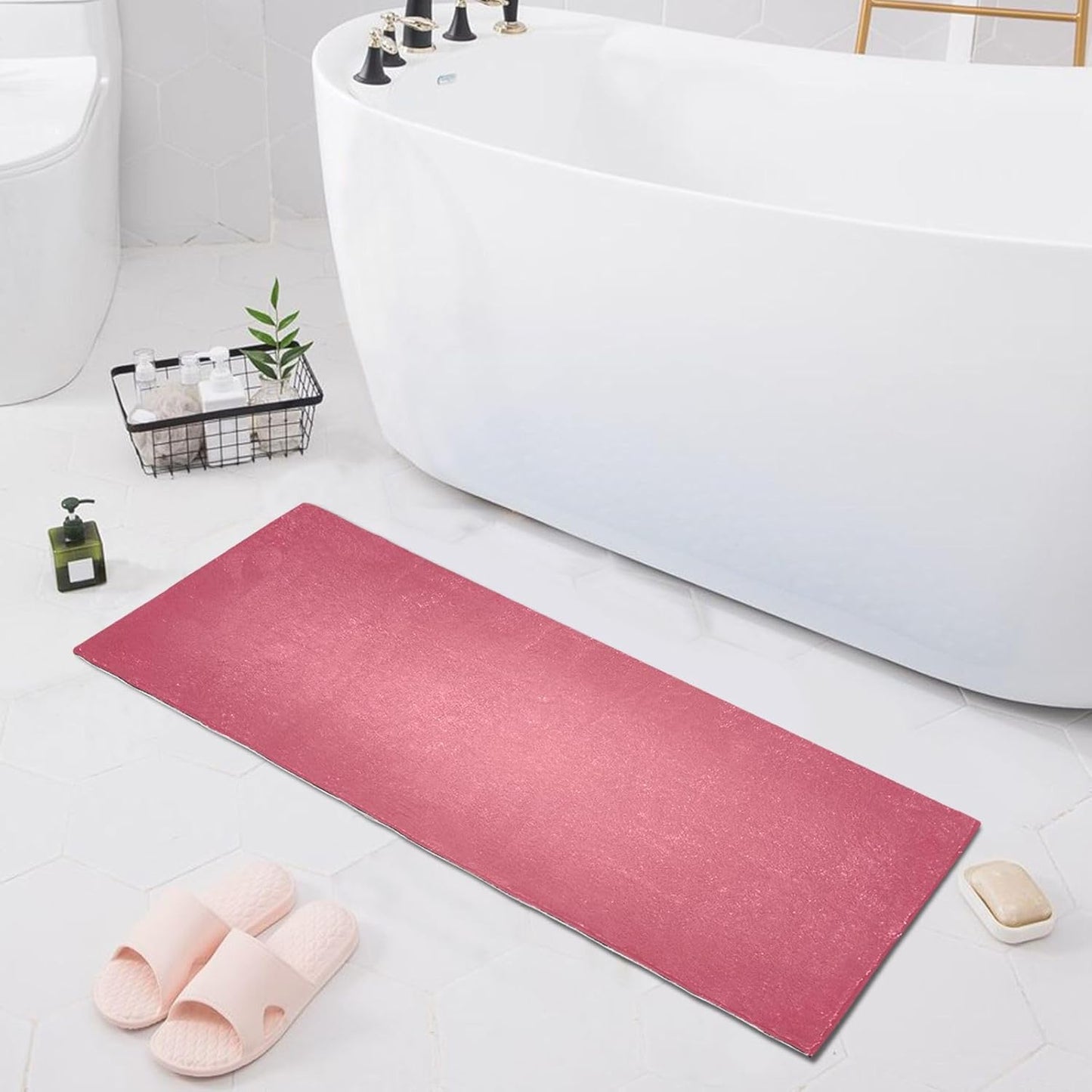 Plain Pink Solid Color Bath Mat, Dry Quickly Non Slip Absorbent Bath Rug, Soft Living Room Bedroom Home Floor Mats, Bath Mats for Bathroom, Tub and Shower 20" x 39"