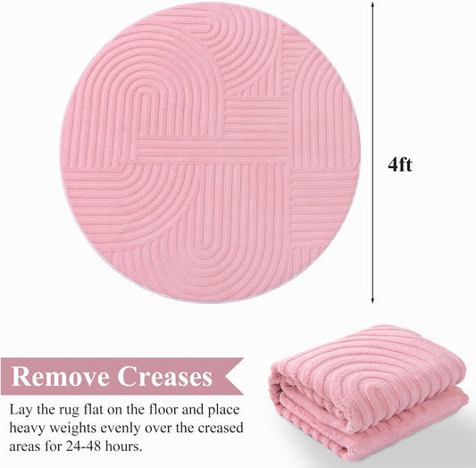 Pauwer Pink Area Rug for Girls Bedroom 4ft Soft Fluffy Non Slip Machine Washable Rugs Modern Indoor Mat Fuzzy Floor Round Carpet for Kids Nursery Living Room Dorm Playroom Dining Baby Home Decor