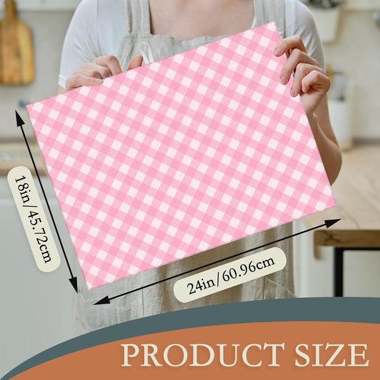Pink White Checkered Dish Drying Mats 18x24 Inch, Dish Pad Drying Rack Mat for Kitchen Counter Ultra Absorbent Microfiber Dishware Coffee Maker Bar Countertop Decor