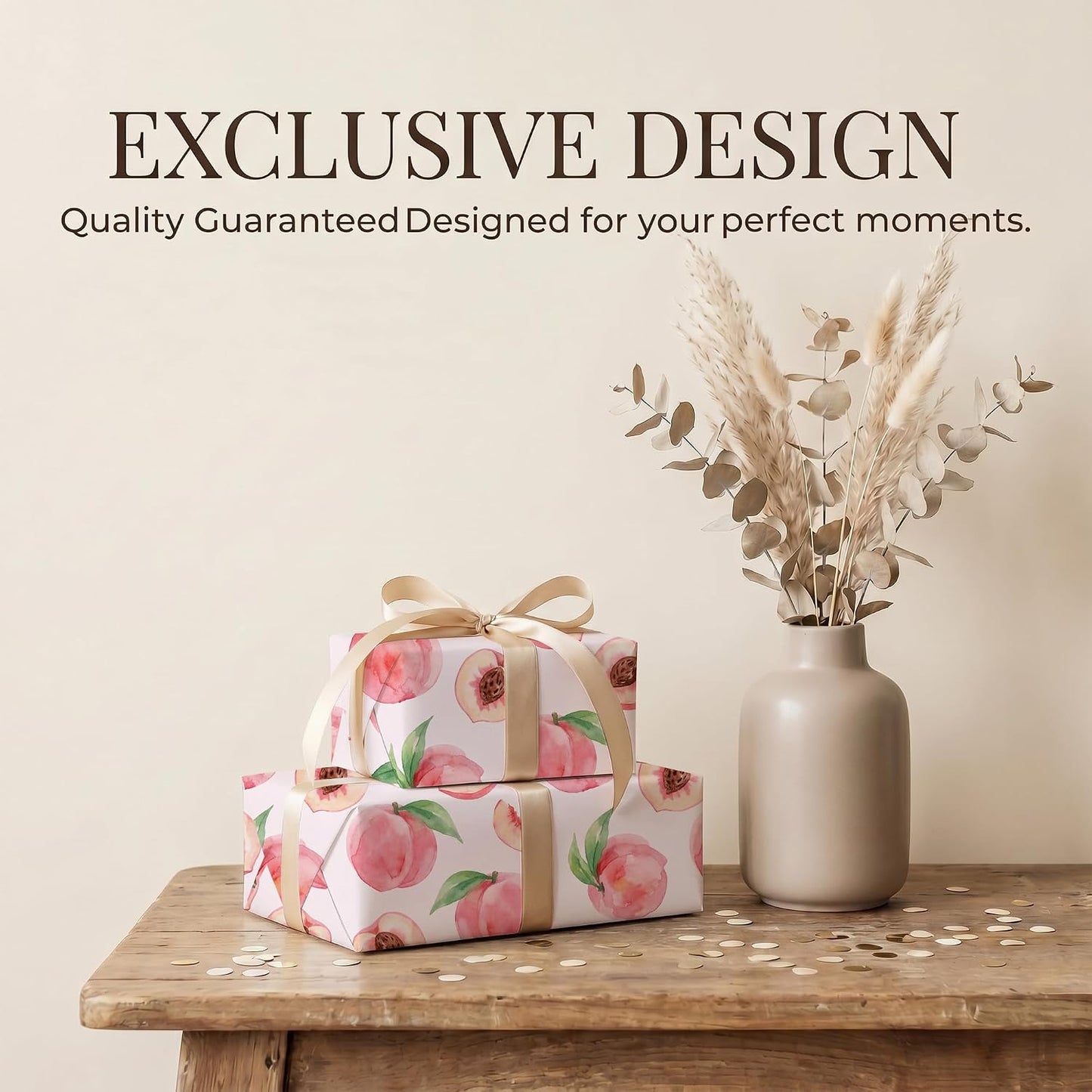 SHSEEN Pink Peach Wrapping Paper, 19.6 x 27.5 in, 2 Sheets | Pink Peach design, 19.6 x 27.5 in, 2 sheets, 120gsm folded kraft paper for birthday.