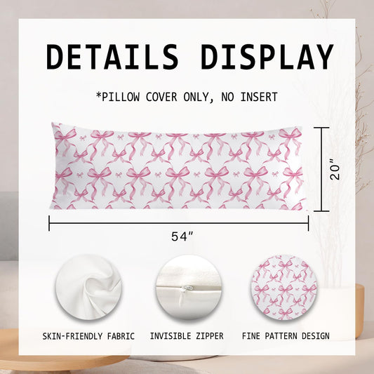 Coquette Pink Bow 20x54 Body Pillow Cover, Coquette Preppy Room Dorm Decor, Girly Room Decor Aesthetic, Pink Ribbon Decorative Long Body Pillow Cases for Bed Couch