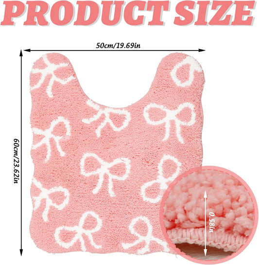 FYSUIMU Pink Bow Bathroom Rug U-Shaped Toilet Rug Soft Plush Bath Mat Non Slip Washable Floor Mat for Home Hotel Bathroom Restroom Decor