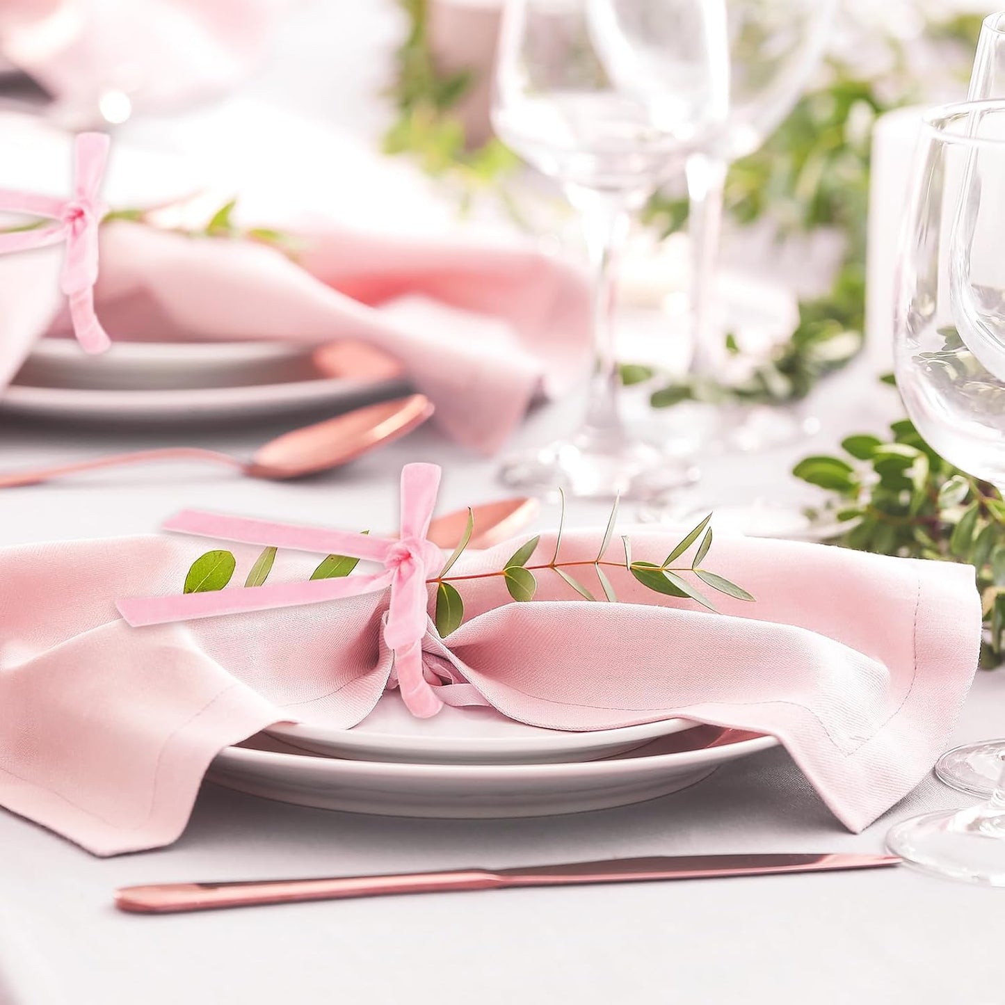 FYSUIMU 10Pcs Pink Bow Napkin Rings Velvet Coquette Bowknot Napkin Holder Napkins Buckle Dinner Table Ring for Wedding Baby Shower Party Table Decor