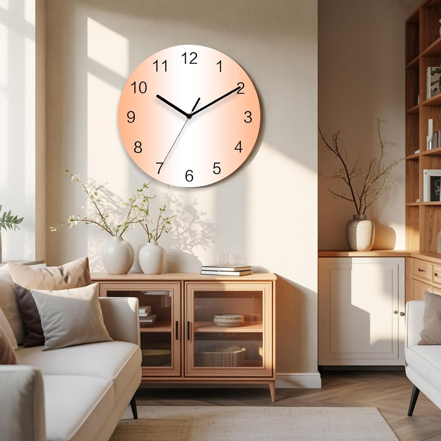 Ombre Abstract Gradient Coral Pink and White Wall Clock Battery Operated Non-Ticking 10" Round Wood Clocks, Kitchen Wall Clock for School Bathroom Living Room Home Office Wall Decor