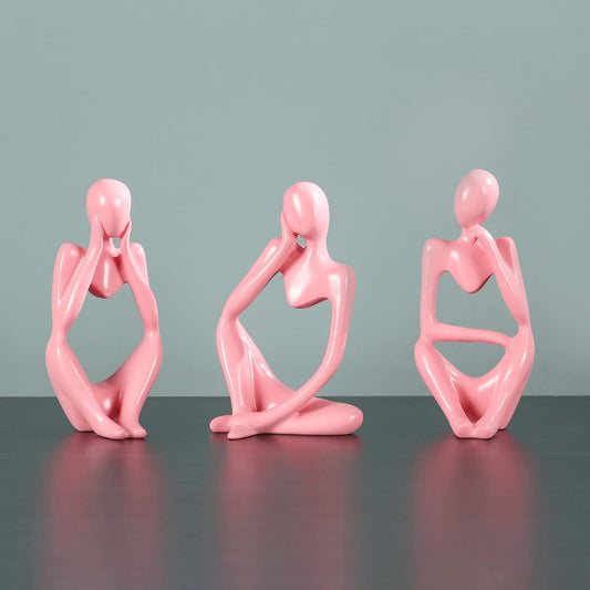 Thinker Statue Gold Decor Abstract Art Sculpture, Golden Resin Collectible Figurines for Home Living Room Office Shelf Decoration,Great Gifts Ideas (Pink)