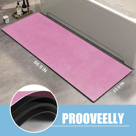 Extra Long Bath mat Diatomaceous Earth Bath mat Super Absorbent Quick Dry Non Slip Bathroom Mat Thin Runner Mat Rug Fit Under Door-Shower Rug for in Front of Bathtub Shower, Pink, 23.6"x66.9"