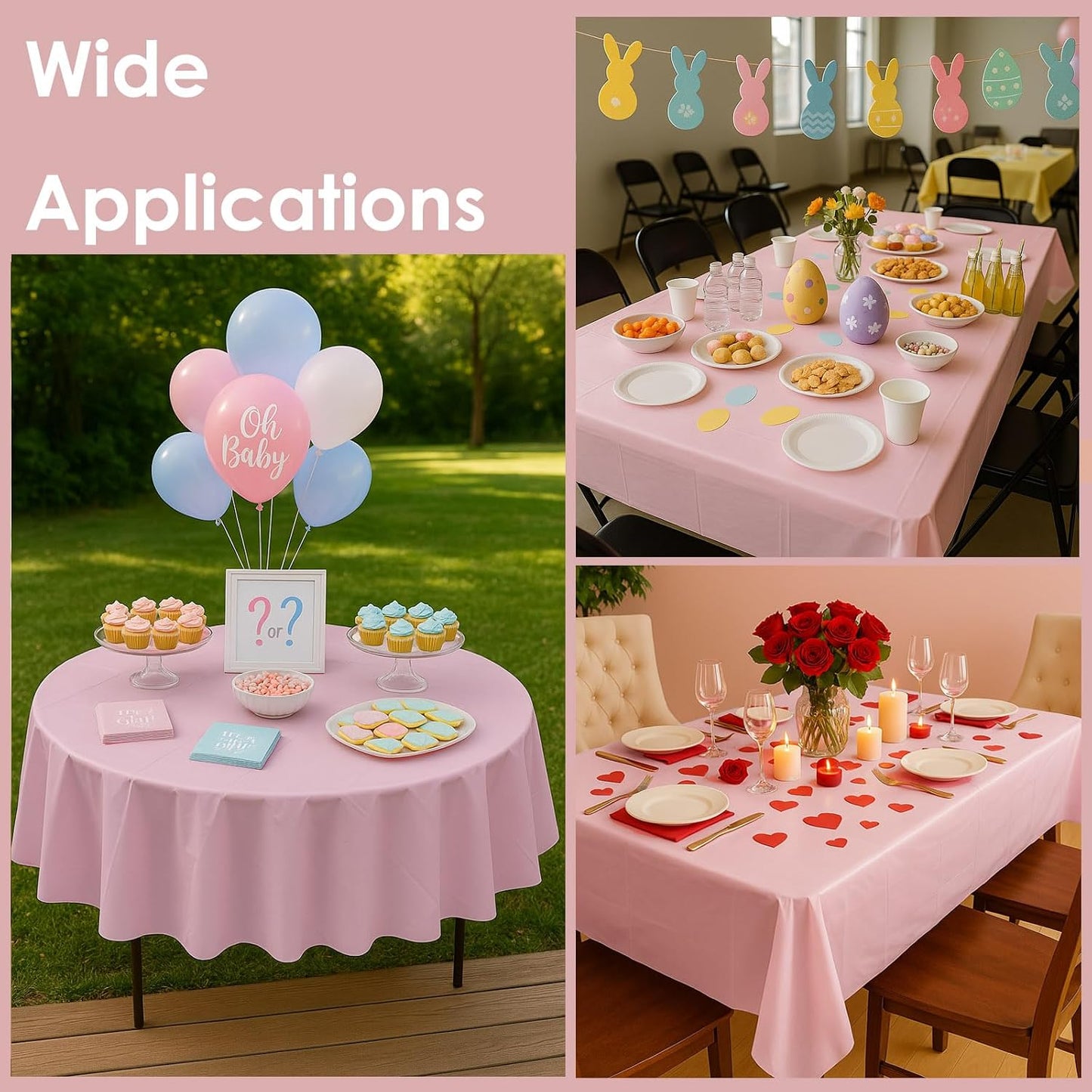 12-Pack Light Pink Plastic Tablecloths – 84 Inch Round Disposable Table Covers, Heavy Duty & Waterproof for Parties, Events, Banquets, Light Pink