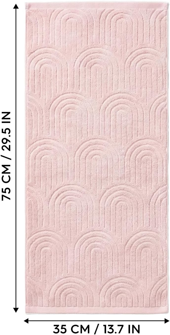 Artoid Mode 2 Pcs Pink 3D Arched Stripes Jacquard Hand Towels for Bathroom, 100% Cotton Soft Absorbent Bathroom Decor Towels, 13.7 x 29.5 Inch