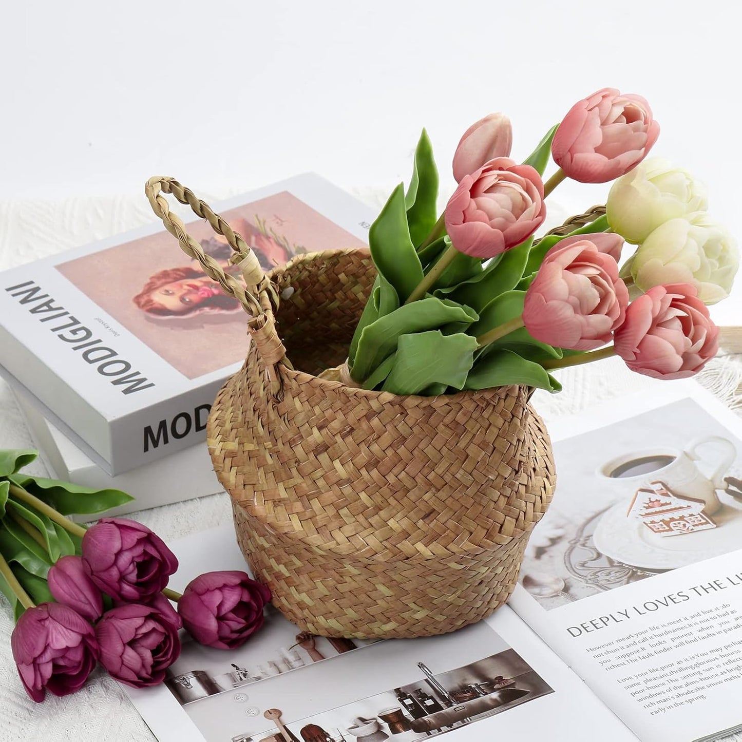 DILATATA 6 Pcs Artificial Tulips Flowers Pink Real Touch Fake Latex Tulips Flowers for Mother's Day 14" Faux Tulips Faux Flowers for Vase Centerpieces Home Wedding Bouquet