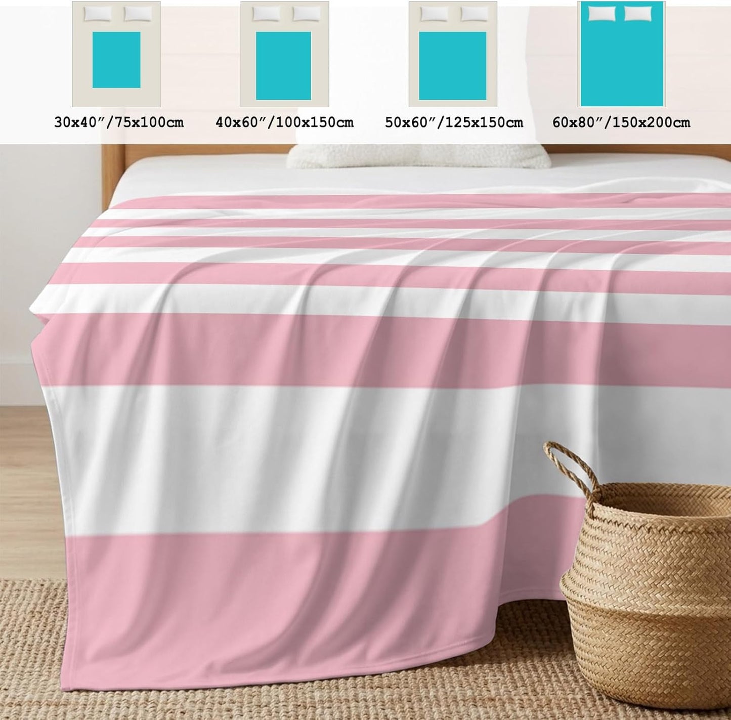 Cooling Blanket 30"x40", Pink White Stripe Summer Cooling Blanket Breathable Lightweight Ice Blankets Classic Geometric Line Blankets for Night Sweats