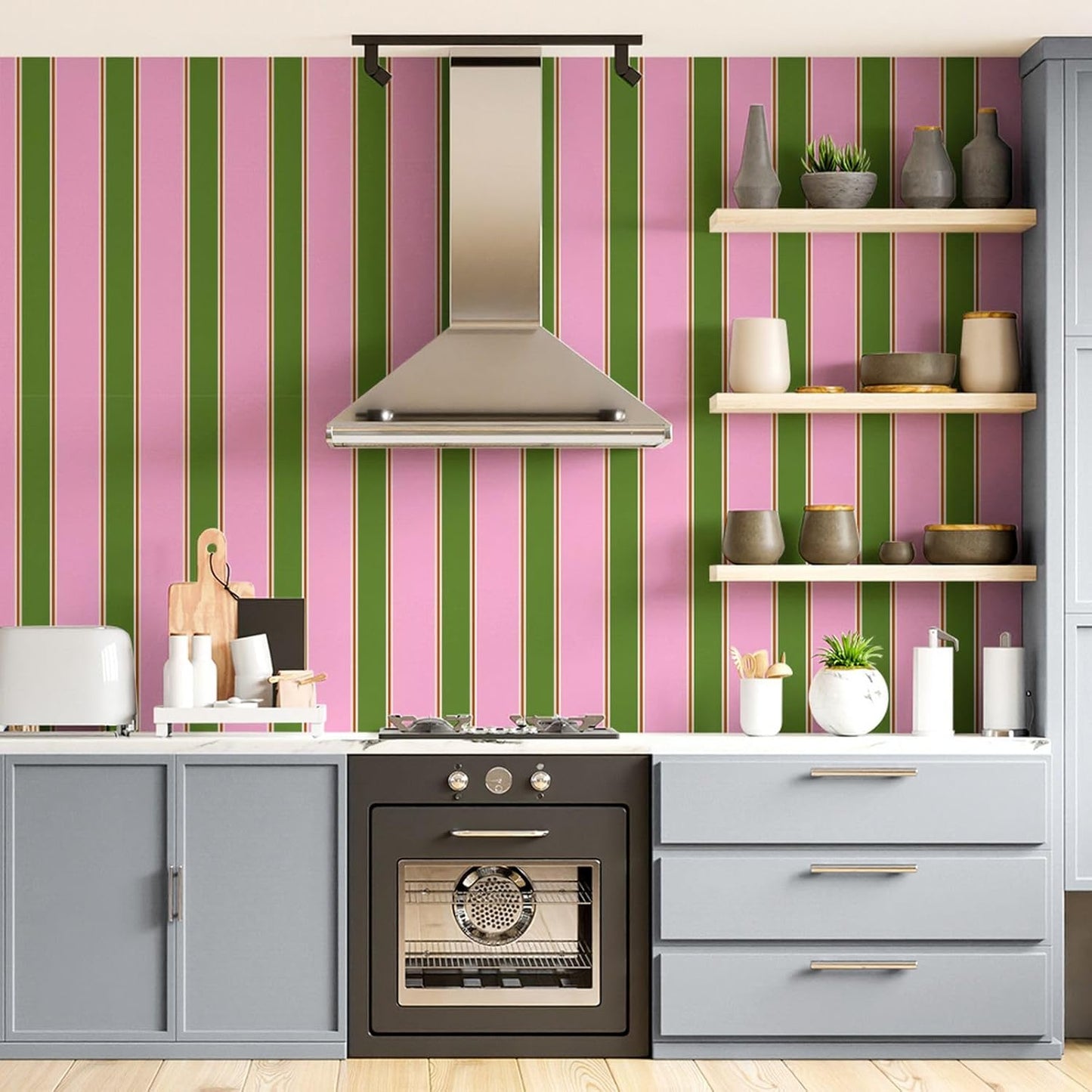 Stripe Wallpaper Mural Pink and Green Peel and Stick Wallpaper Retro Pastel Self-Adhesive Wall Paper for Girl Room Temporary Removable Contact Paper for Cabinets and Drawer 17.7" x 118"