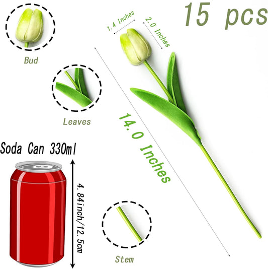 SITUMEIZI 15pcs Fake Tulips Artificial Flowers Real Touch Pink 14" PU Flower for Home Kitchen Decor Spring Easter Wedding Bouquet Decorations Office Valentine's Day Gifts(Rose Red)