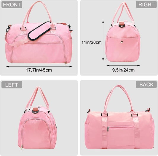 woogwin Small Gym Bag for Men & Women with Shoes & Wet Compartment Waterproof Duffle Bag for Travel Sports Workout Overnight Weekender(17.7'',Pink)