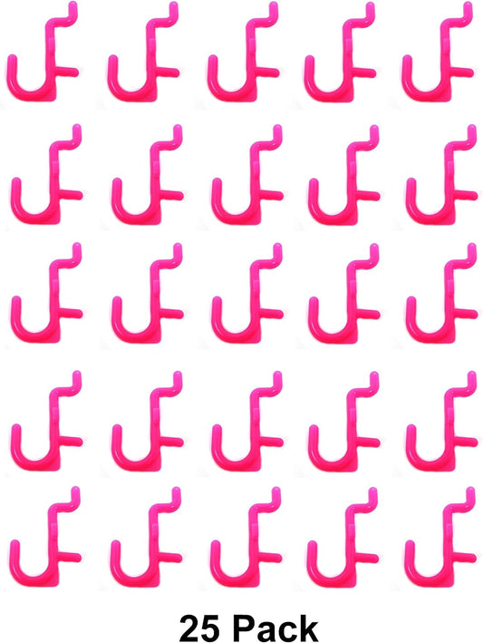 JSP Manufacturing Pegboard Hooks Non-Locking Plastic J Style Hook | Garage Tool Storage Craft Hooks Pegboard Accessories (25, Pink)