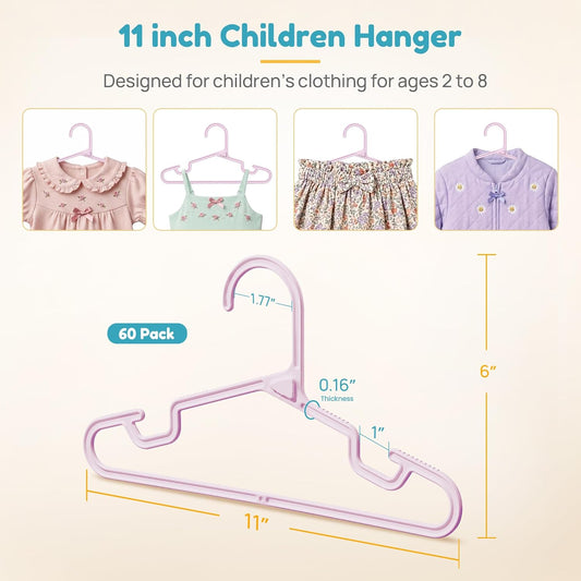 Vtopmart 60 Pack Kids Hangers, 11 inches Baby Clothes Hangers for Closet, StackFit Interlocking Toddler Hanger for Pants, Dress, Skirt, Space-Saving Children Hangers with Non-Slip Shoulder Grooves