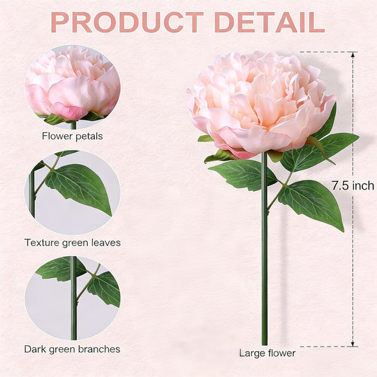 Artificial Hydrangea Flowers Arrangement in Wood Planter, 4PCS Fake Flowers in Wooden Vase Potted Floral Centerpieces for Tables Living Room Home Office Kitchen Decor (Light Pink Peony)