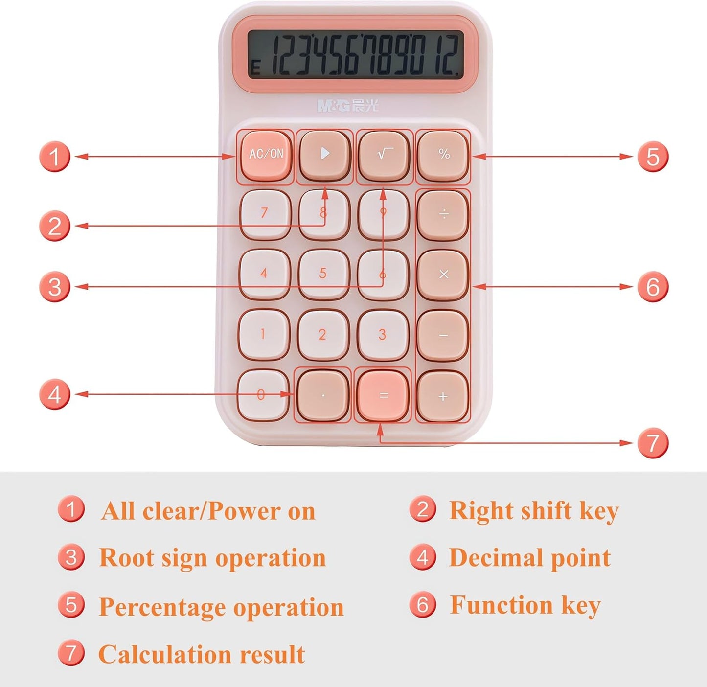 M&G Mechanical Switch Calculator, 12 Digits, Large LCD Display and Big Buttons, Cute Pink Desktop Calculator for Office, Home, School (Battery Included)