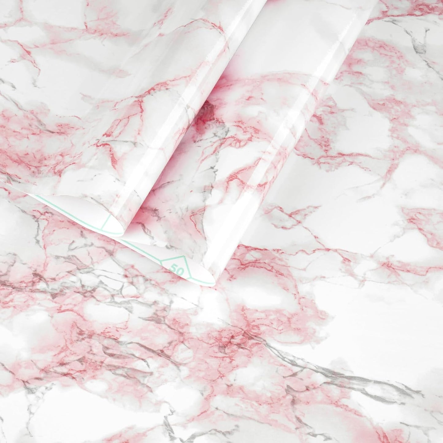 Glossy Pink White Marble Vinyl Countertop Contact Paper Peel and Stick Pink Marble Sticker Countertop Wallpaper for Bathroom Kitchen Cabinet Vinyl Wrap Wallpaper for Furniture 15.7×118''