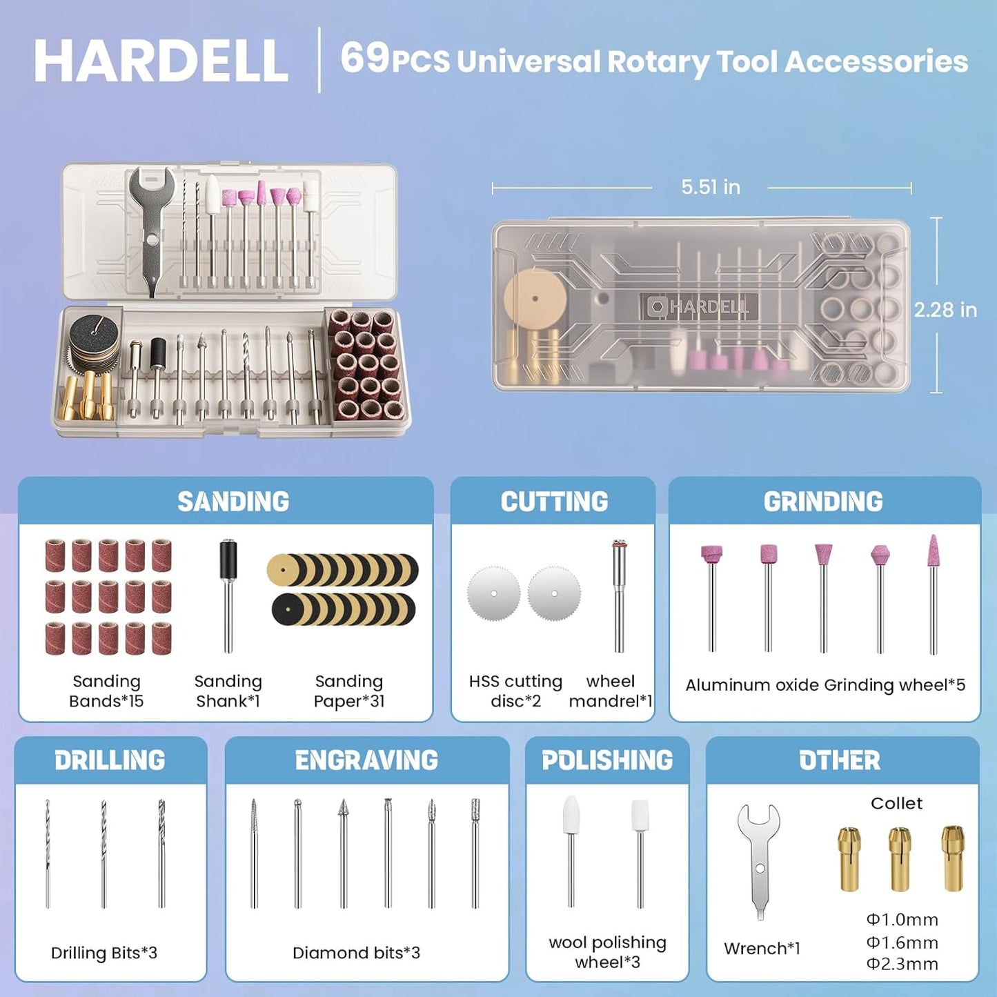 HARDELL Mini Cordless Rotary Tool, 5-Speed Rotary Tool Kit with 69 Accessories, 4V Power Rotary Tool for Cutting, Engraving, Sanding, Drilling, Polishing, Small Wood Carving tool or DIY Crafts(Pink)