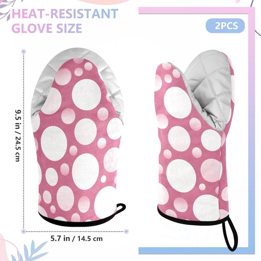 Oven Mitt 2 Pack Set Polka Dots on Pink Kitchen Mitts Gloves for for Cooking Baking Grilling