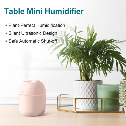 Portable Small Humidifier, USB Personal Desktop Humidifier for Car, Office Room, Bedroom, Auto Shut-Off, 2 Mist Modes, Super Quiet, 220ml, Pink