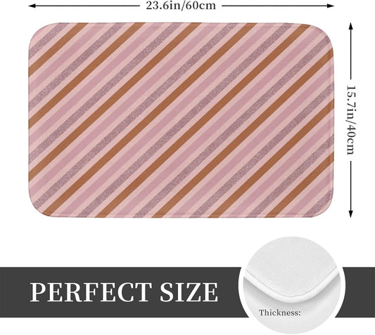 Pink Diagonal Stripe Print Bathroom Rugs 16x24 Inches, Non-Slip Absorbent Bath Mat Rugs, Machine Washable Bath Mats Shower Rug for Bathroom