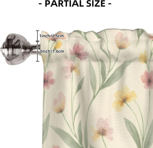 Vintage Pink Yellow Floral Botanical Valances for Windows, Rod Pocket Kitchen Curtain Valances, Light Filtering Short Window Valance Curtains Topper for Bathroom Laundry Room, 54x18 Inch