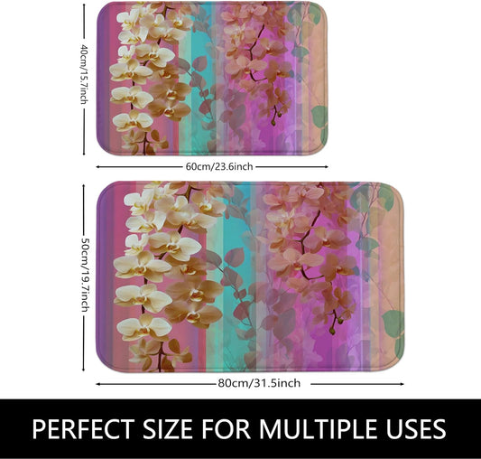 Spring Floral Quick Dry Bath Mat, Vibrant Peach Blossom Pattern Non Slip Shower Mat, Elegant Memory Foam Washable Bath Rugs for Bathroom Toilet Restroom Decorative 20x32 Inch