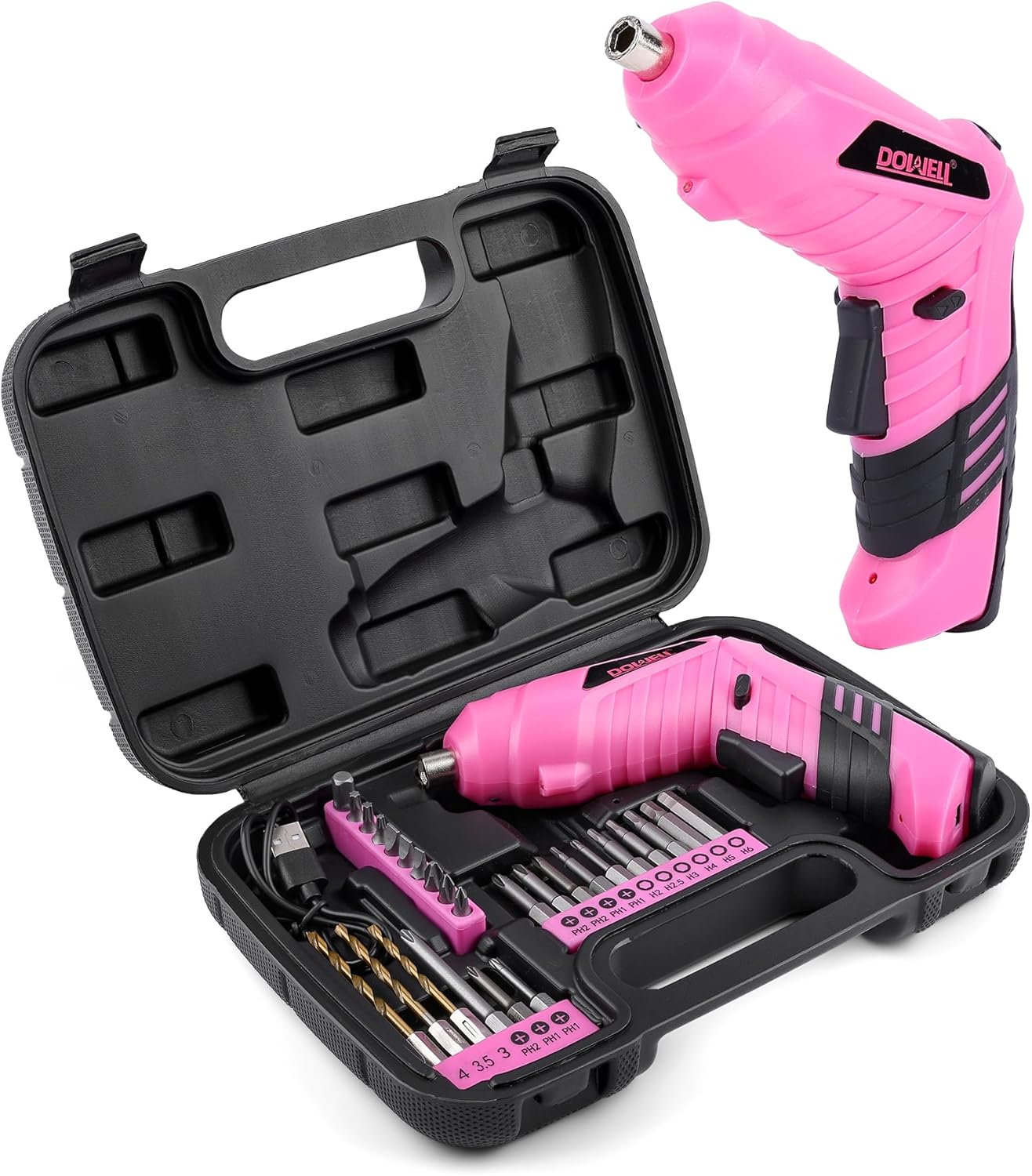 DOWELL Power Electric Cordless Screwdriver Set Rechargeable 3.6V Power Screwdriver Kit Tools for Women with 28pcs Accessories, Pink