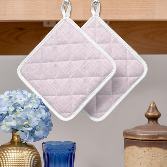 Light Pink Pot Holders for Kitchen, Farmhouse Vintage Pink Solid Color Modern Pot Holder with Loop Trivet Heat Insulation Oven Mitts Hot Pads, Washable Potholders for Cooking Baking 3 Pack