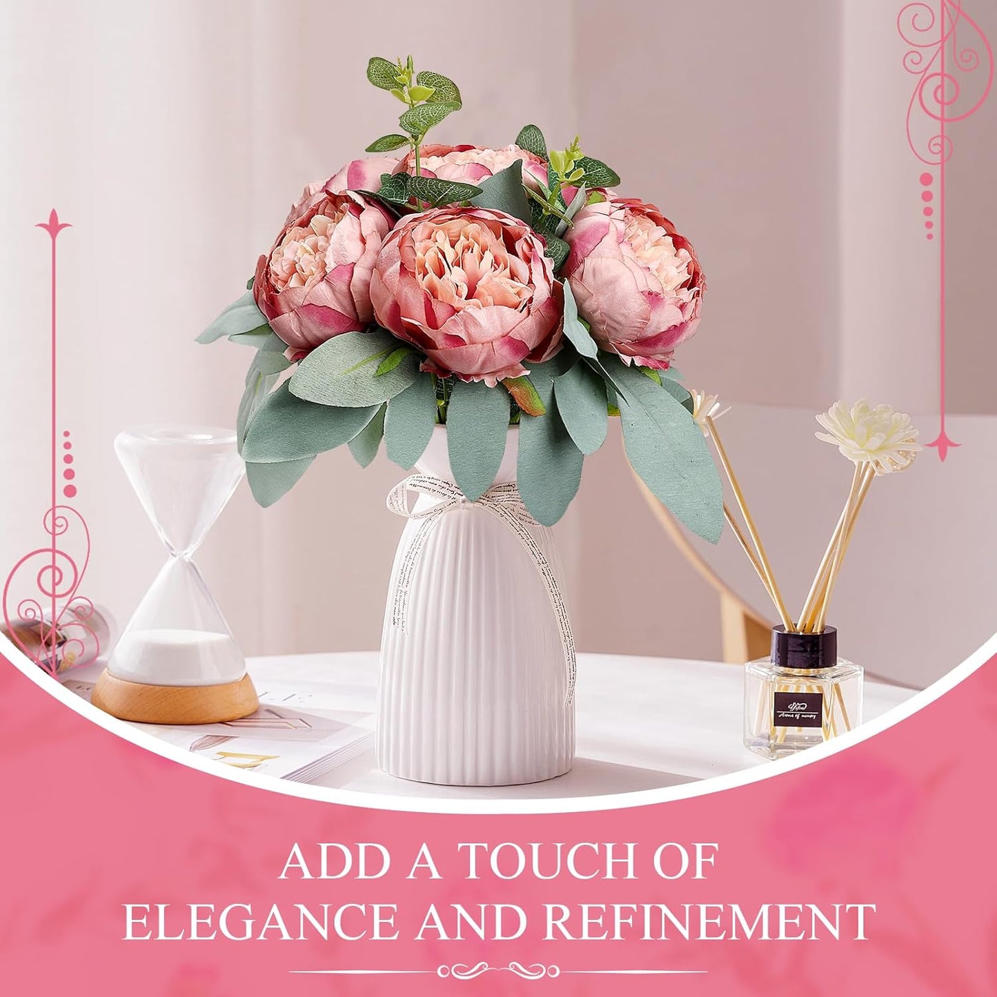 50Pcs Artificial Peonies Flowers, 4’’ Dusty Pink Peonies Fake Flowers Heads for Table, Faux Silk Peony Arrangements for Wedding, Valentine, Engagement, Party, Coffee, Dining Decorations