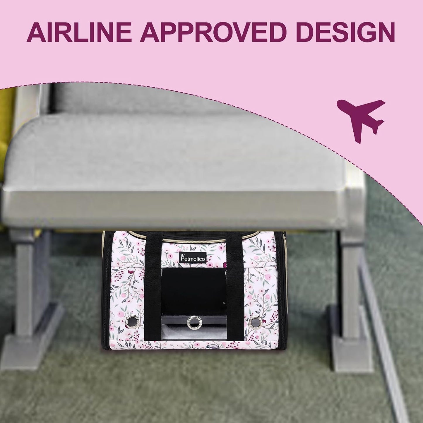 Petmolico Cat Carrier Soft-Sided Pet Bag for Small Medium Cats Puppies 16LBs - Airline Approved Pet Travel Carrier 3 Open Doors (Medium,Mixed Pink)