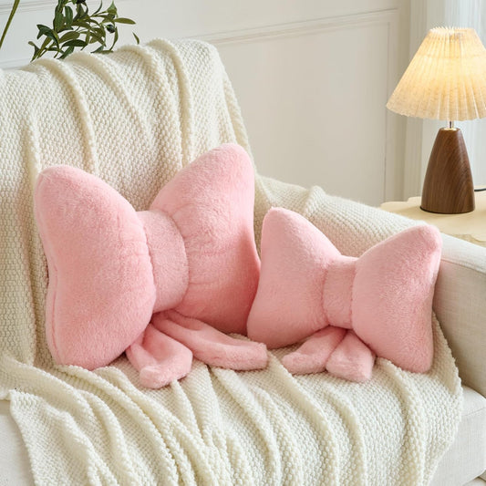 Xuyier Bow Pillows, Bow Shaped Decorative Throw Pillows for Couch Bed, Aesthetic Cute Home Decor Accent Pillows (Pink, Small-12 Inches)