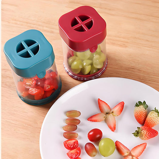 Grape Cutter for Toddlers Baby-Led Weaning โ One Press Fruit Slicer Cup, 304 Stainless Steel Blades, Quarters Grapes Strawberries Cherry Tomatoes into 4 Pieces, Easy to Clean (Pink)