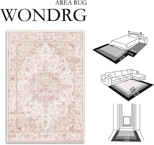 2x3 Washable Neutral Area Rug Pink Vintage Entryway Kitchen Carpet Non-Slip Soft Low Pile Farmhouse Indoor Small Throw Rug for Bedroom Bathroom Entrance