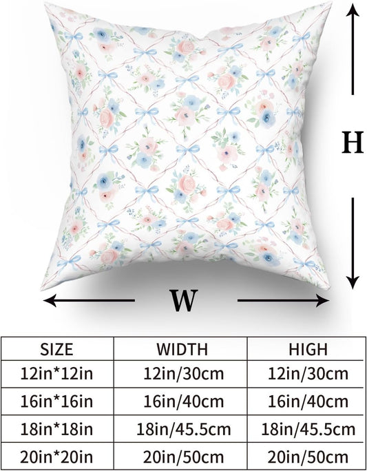 Giwawa Pink and Blue Floral Throw Pillow Covers 18x18 Inch Set of 2 Coquette Bow Pillow Case, Preppy Room Girly Bedroom Bow Room Decor