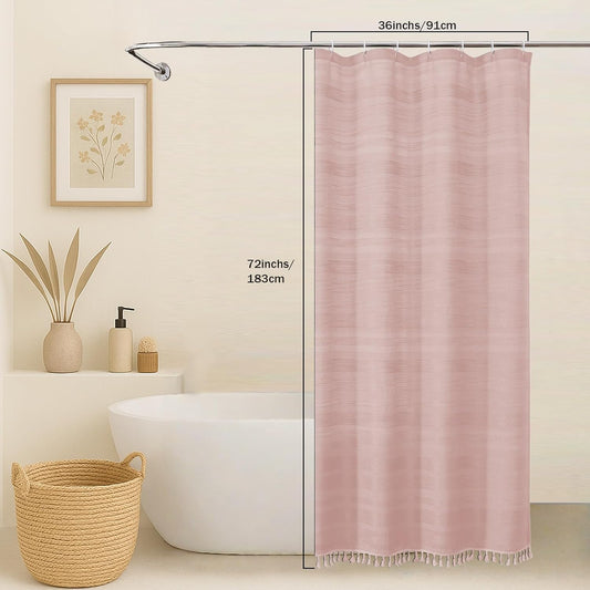 OVZME Small Stall Shower Curtain - Linen Textured Bathroom Curtain with Boho Tassel, Heavy Duty Farmhouse Bath Decor for RV Camper, Machine Washable, 36Wx72L Inches, Pink