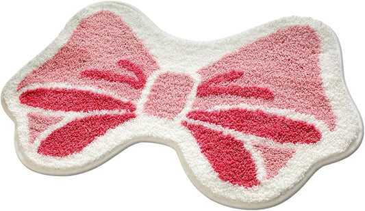 Pink Bow Bathroom Rug, 15.7" x 23.6" Irregular Rug, Fluffy Bath Mat, Non-Slip Floor Mat with 8X Absorbency, for Bathroom & Bedroom, Gift for Girls