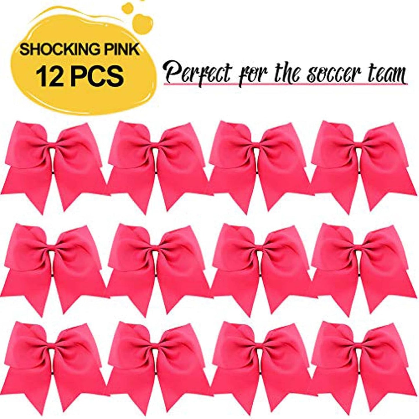 12PCS 8" Large Cheer Bows Ponytail Holder Elastic Hair Ties Pink Grosgrain Ribbon Cheerleading Bows for Teens Women Girls Sports Cheerleaders