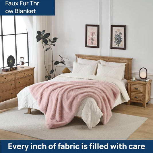 Luxury Fluffy Faux Fur Throw Blanket,Thick Fluffy Silky Fuzzy Cozy Blanket,Plush Blankets for Couch, Sofa, Chair, Bed-Pink,50x60 Inches