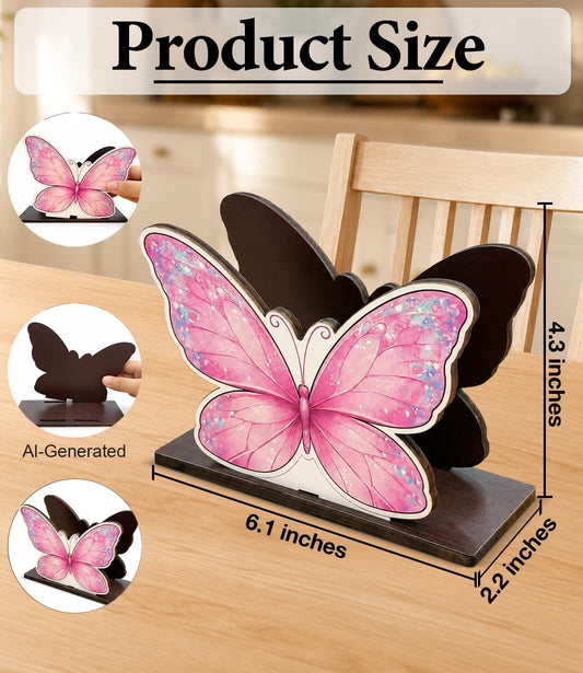 Cute Pink Butterfly Wooden Napkin Holder for Table Girly Butterfly Wood Napkin Dispenser for Home Kitchen Dining Room Decor Napkins Tissue Holder