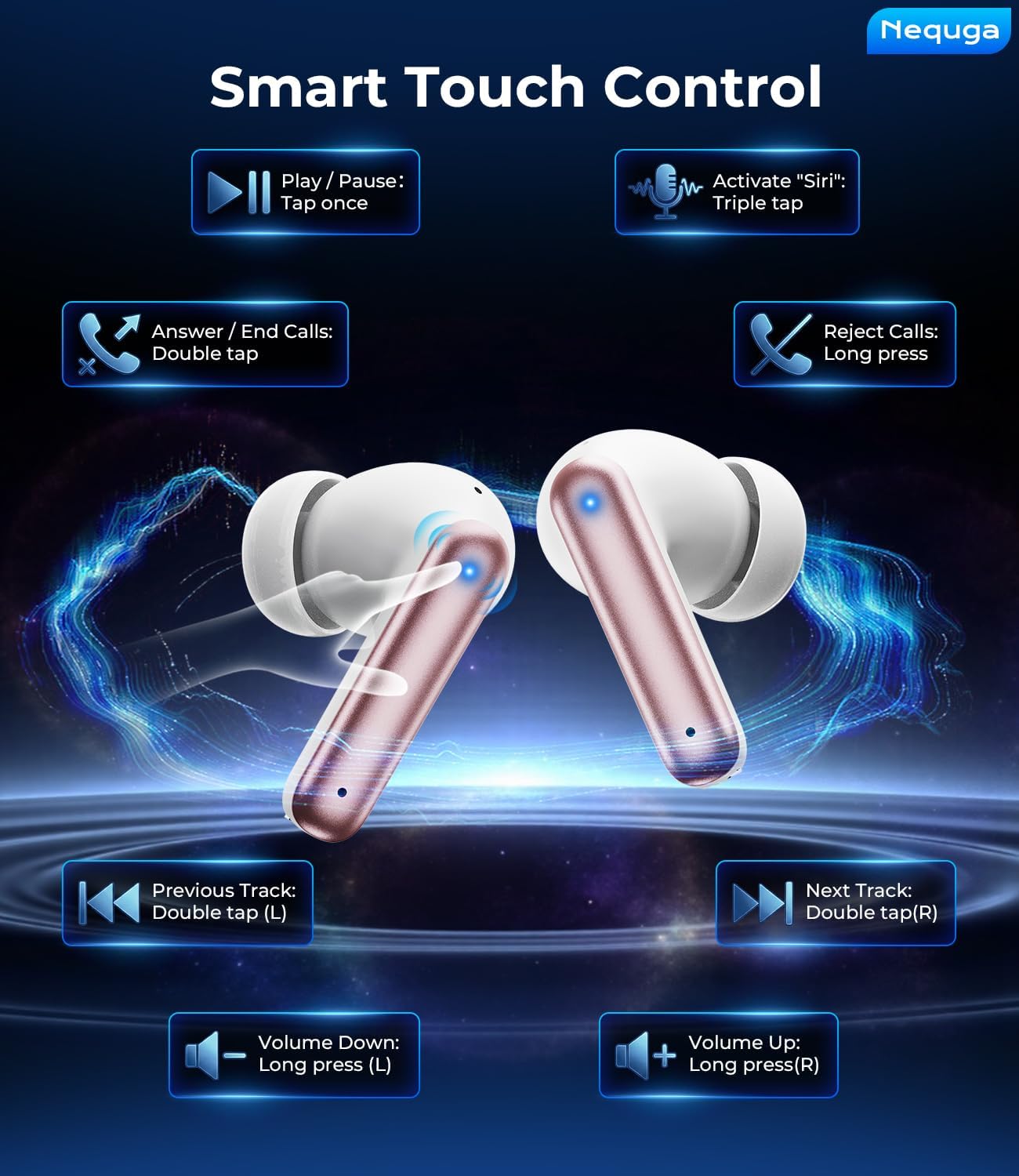 Wireless Earbuds Bluetooth Headphones, 50H Playtime Ear Buds with Mic, LED Digital Display Charging Case, IPX7 Waterproof, Deep Bass Stereo, in-Ear Earphone for iPhone Andriod Phone - Blush
