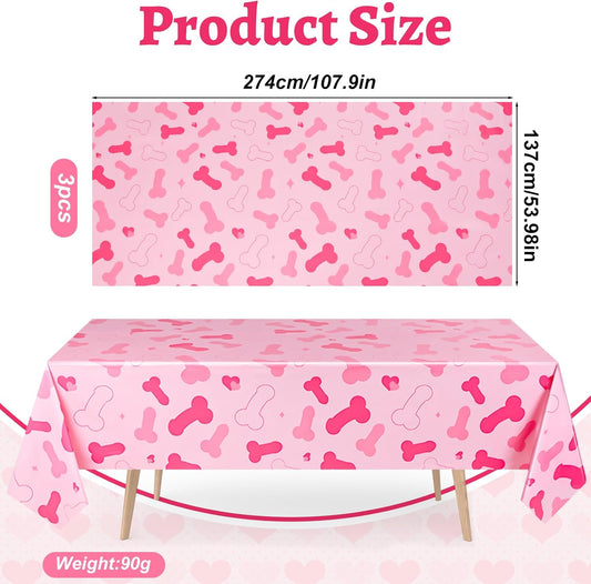 3 Pcs Bachelorette Party Decorations Pink Plastic Waterproof Tablecloth Funny Naughty Bridal Shower Decor for Wedding Bachelor Party