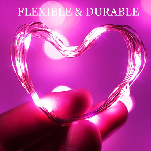 SmilingTown 15 Packs 20 Led Pink Fairy String Lights Battery Operated 6.6ft Silver Wire Firefly Starry Lights Waterproof for Bedroom DIY Table Bottle Wedding Valentine's Day Party Decor