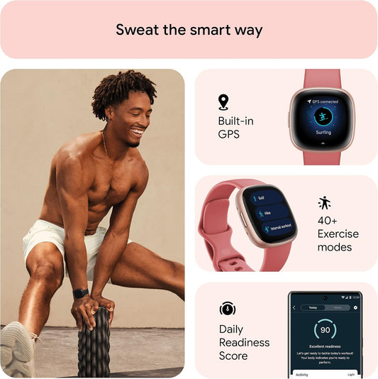 Fitbit Versa 4 Fitness Smartwatch with Daily Readiness - 3-Month Google Health Premium Membership Included - GPS, 24/7 Heart Rate, 40+ Exercise Modes, Sleep Tracking - Pink Sand/Copper Rose