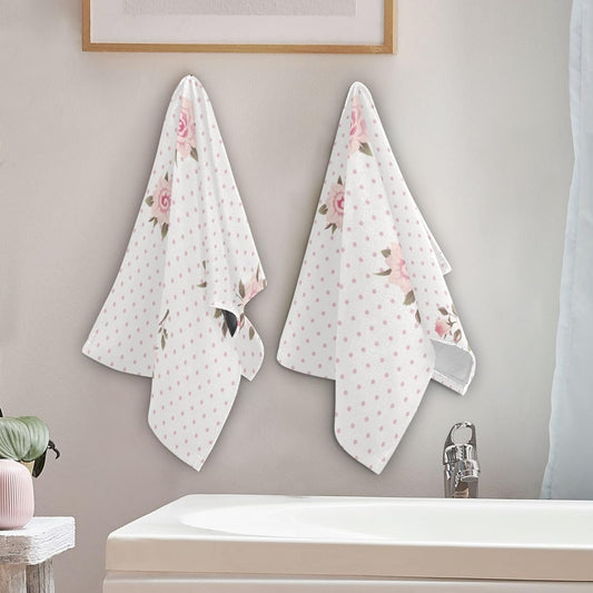 Pink Rose Flower Polka Dot Hand Towels for Bathroom Set of 2 Soft Quick Dry Vintage Shabby Chic Floral Style Kitchen Dish Towels Decorative Bathroom Towels for Bath Face Guest Shower 14"x28"