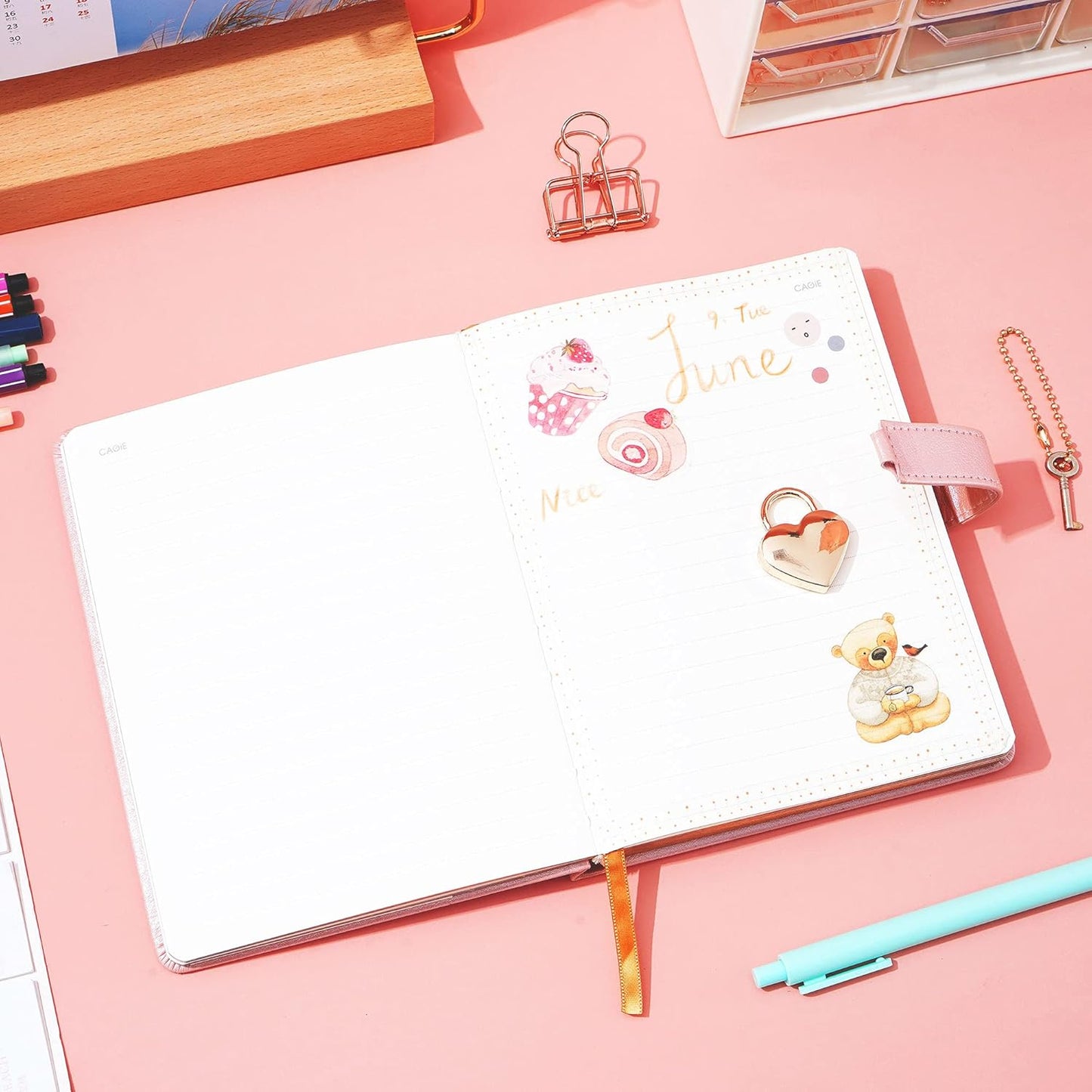 CAGIE Diary with Lock for Girls Ages 8-12 Journal with Lock and Key 296 Gold Edged Pages Heart-Shaped Locked Journal for Women Teen Girls with Gift Box (A - Pearl Pink)