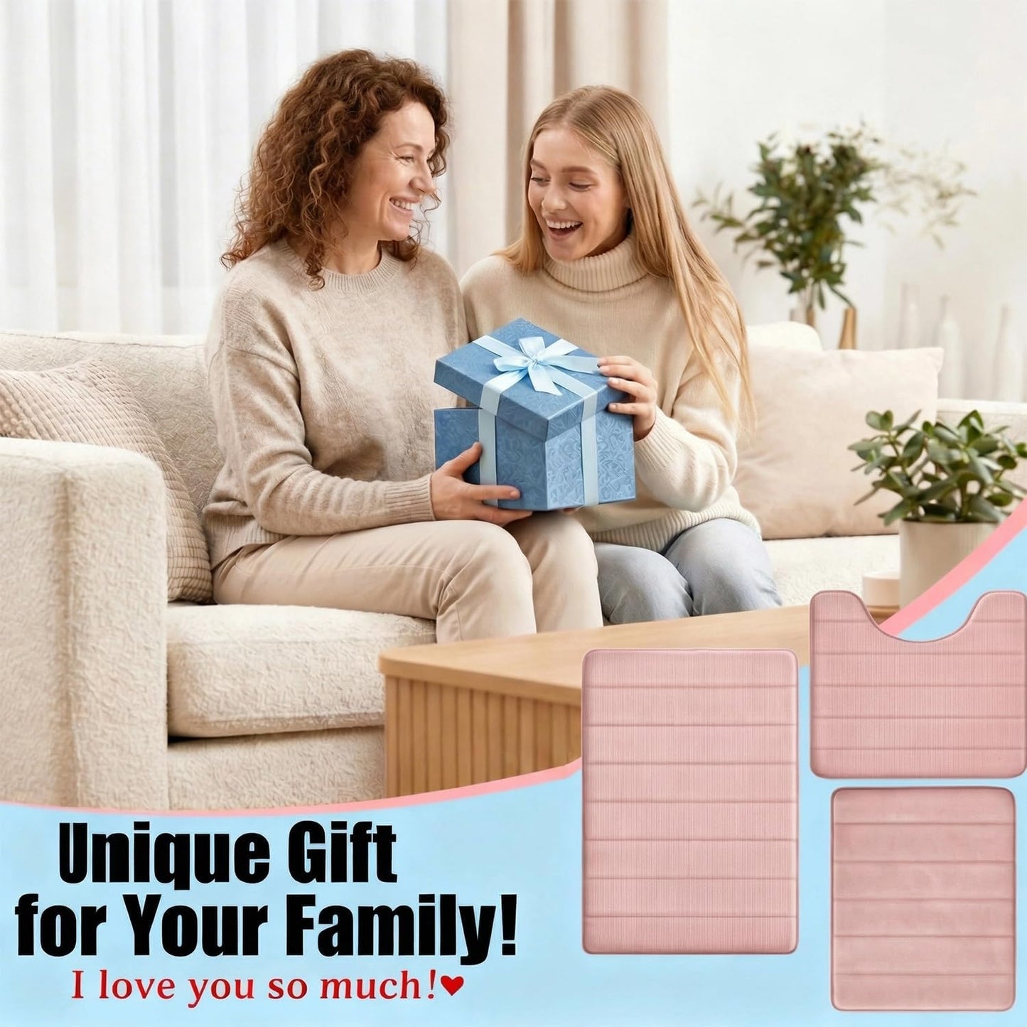 Memory Foam Bath Mat Set 3 Piece,Super Soft Absorbent Bathroom Rug Non Slip, Quick Dry,Machine Wash, Perfect Plush Bathroom Rugs,Home Decor Accessories,Pink