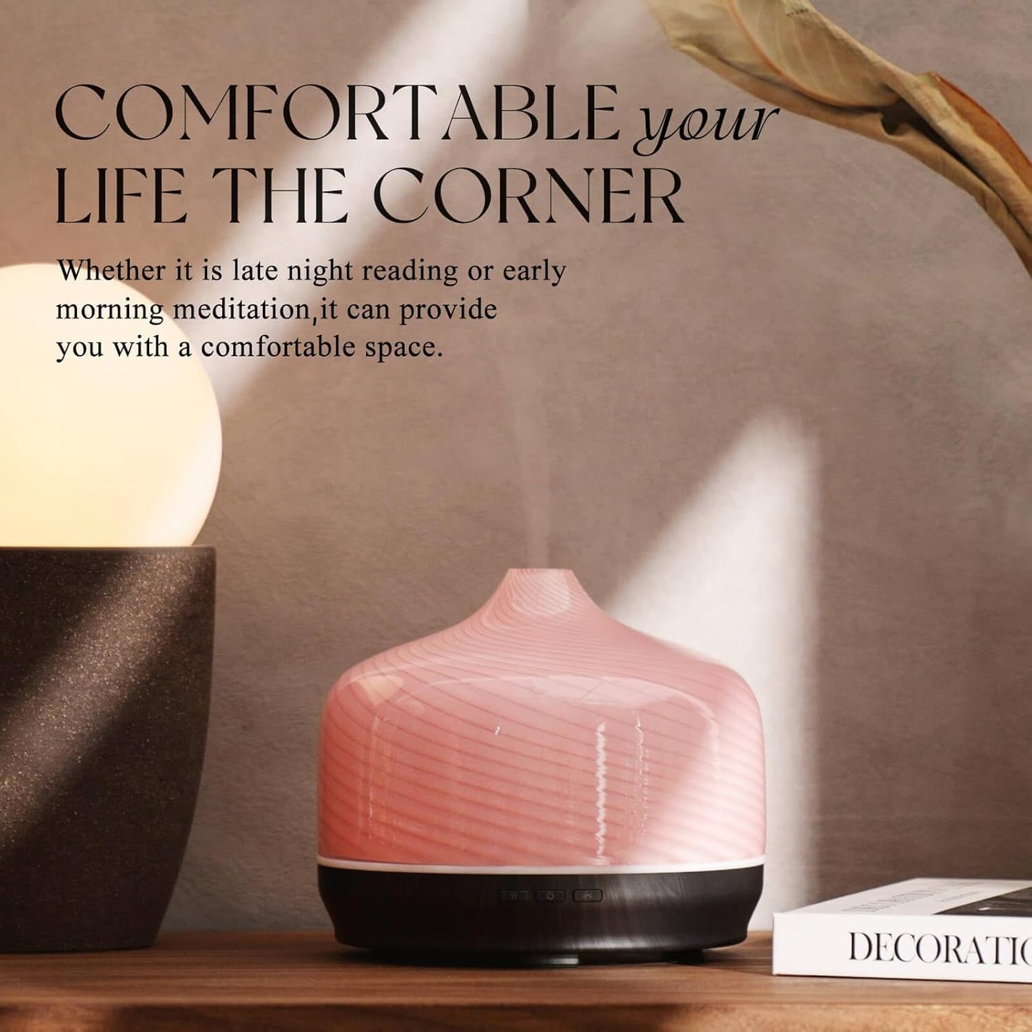 Porseme 500ml Glass Essential Oil Diffuser Aromatherapy Ultrasonic Cool Mist Humidifier 15-21 Running Hours Waterless Auto-Off Air Diffusers for Sleeping Yoga Working Spa(Pure Pink)